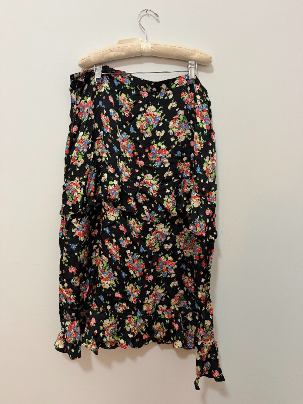 Boden Black Floral Tiered Ruffle Midi Skirt UK 22 US 18–20